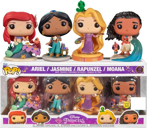Funko - POP! - Disney - Princesses Disney - Ariel / Jasmine / Raiponce / Moana (Lot de 4) (Phosphorescentes) - Figurines en vinyle