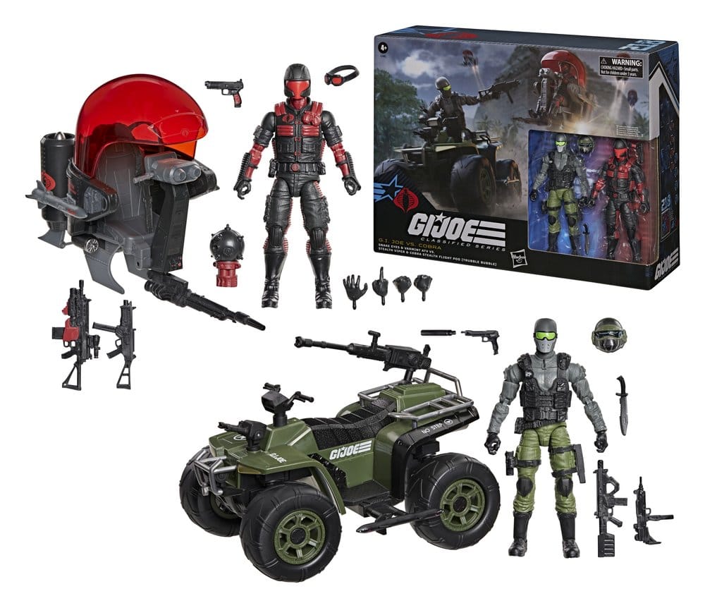 Hasbro - G.I. Joe Classified Series - Snake Eyes & Varmint ATV vs. Stealth Viper & Cobra Stealth Flight Pod (Trubble Bubble) #218 - 6” Action Figures & Vehicle Set