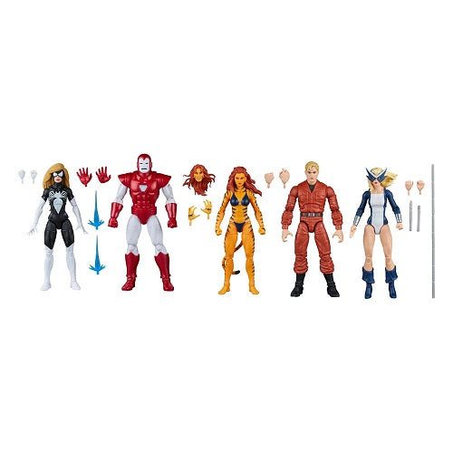 Hasbro - Marvel Legends - Les Avengers de la Côte Ouest (Coffret Deluxe de 5 figurines) - Iron Man, Mockingbird, Tigra, Spider-Woman et Hank Pym - Exclusivité - Figurines articulées de 15 cm