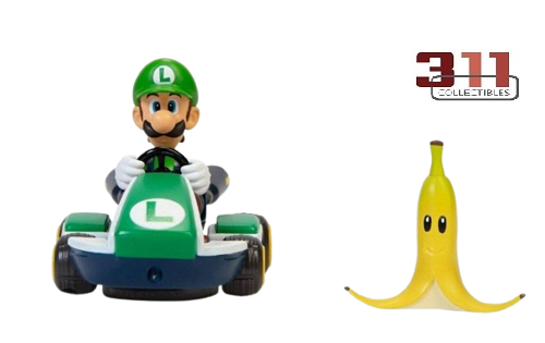 Jakks Pacific - Mario Kart Vehicles - Mario Kart - Spin Out Luigi (/w banana peel) - 6 cm Vehicle