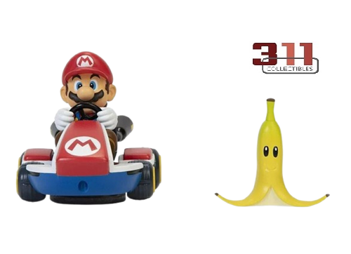 Jakks Pacific - Mario Kart Vehicles - Mario Kart - Spin Out Mario (/w banana peel) - 6 cm Vehicle