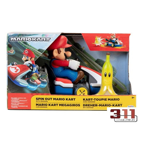 Jakks Pacific - Mario Kart Vehicles - Mario Kart - Spin Out Mario (/w banana peel) - 6 cm Vehicle