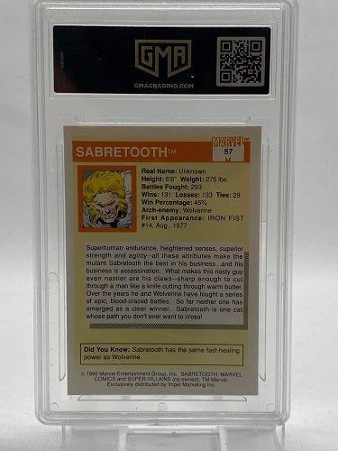 TCG - Marvel - 1990 - Marvel Comics - Super Villains - Sabretooth 57 SLAB (GMA 10)