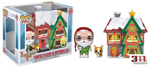 Funko - POP! Town - Christmas - Peppermint Lane - Santa Claus &amp; Nutmeg (with House) #01 - Vinyl Figure + House