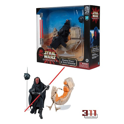Hasbro - Star Wars - The Black Series - The Phantom Menace - Darth Maul &amp; Sith Speeder [SDCC Deluxe] - 6″ Action Figure + Vehicle