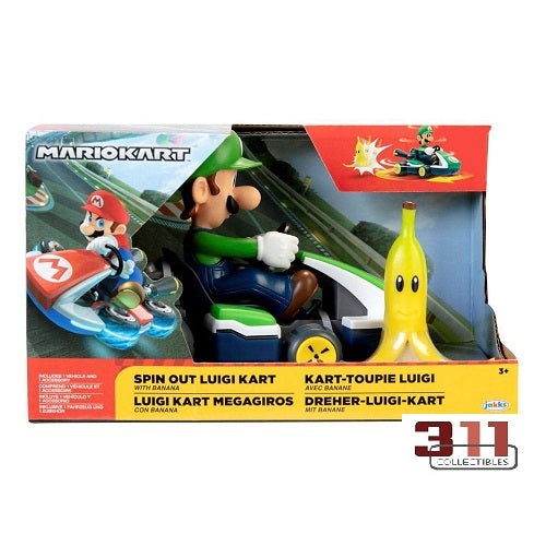 Jakks Pacific - Mario Kart Vehicles - Mario Kart - Spin Out Luigi (/w banana peel) - 6 cm Vehicle